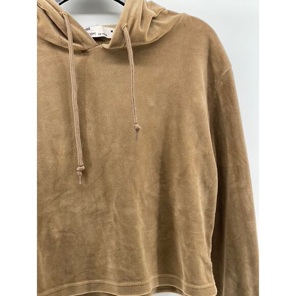 ROMA CONCEPTS By ROSEE Women's Brown Faux Suede Pullover Cropped Hoodie SZ M - Picture 3 of 11